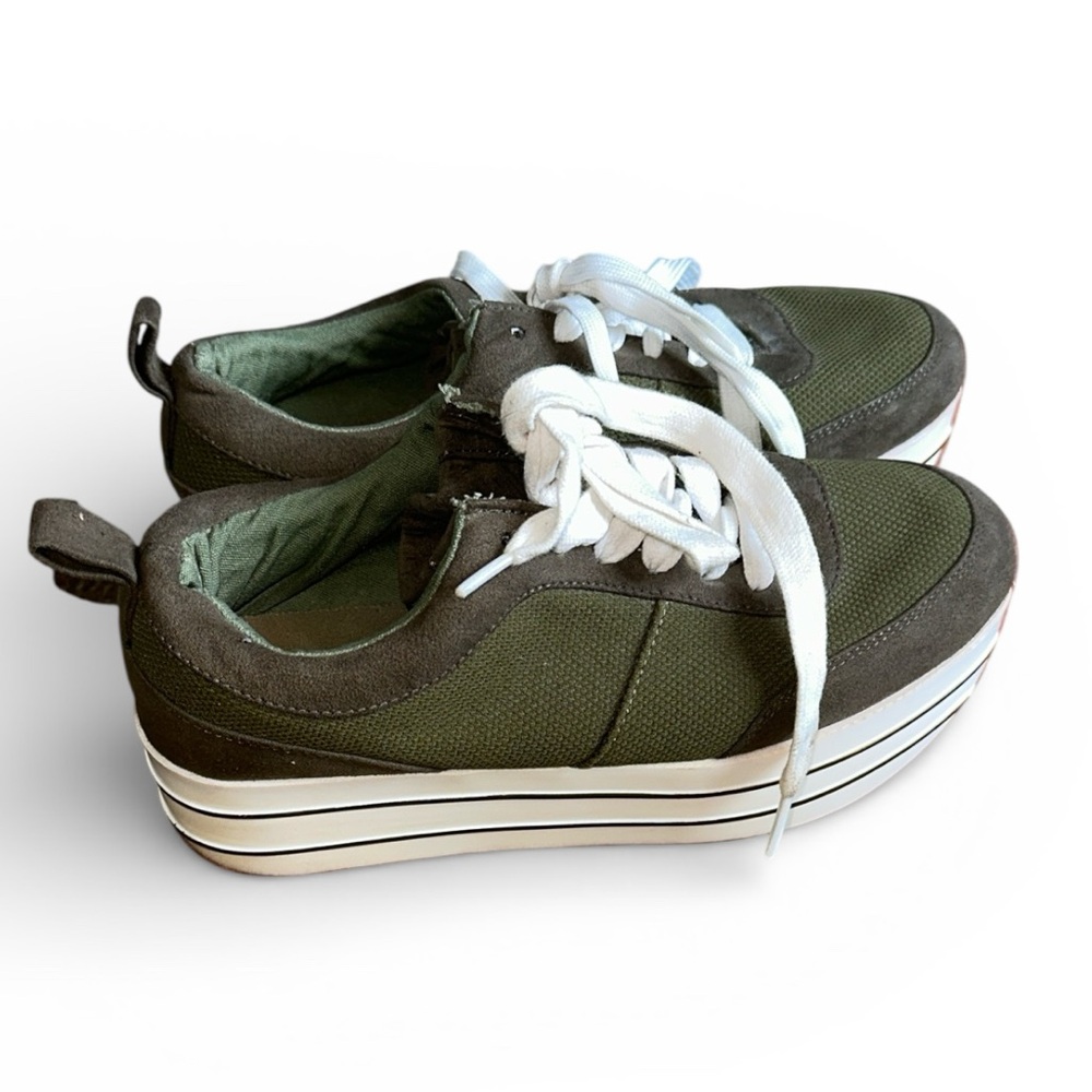 ZARA Basic collection Green and White Platform Sneakers Size 6.5 - Picture 2 of 9